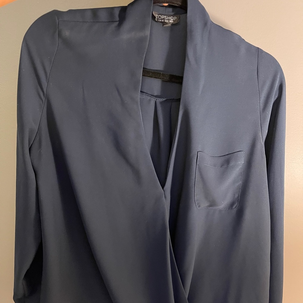 Top shop navy v neck blouse